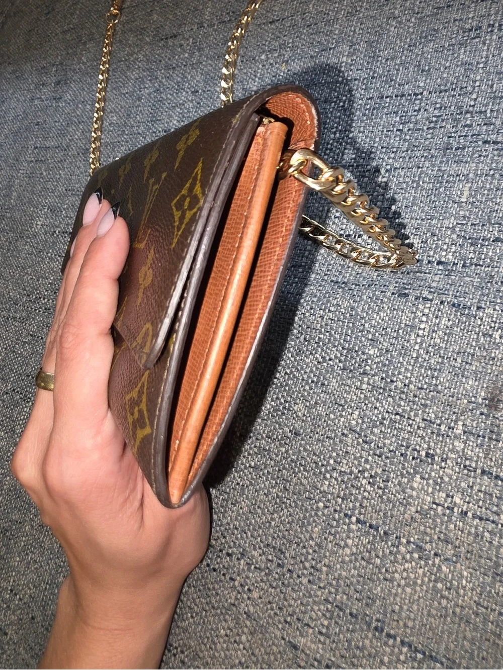 Louis Vuitton Monogram Chain Crossbody in Brown and Gold